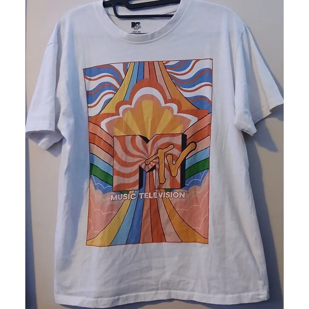 MTV Graphic T Shirt Large Retro Psychedelic Logo Off White Music Television - Picture 1 of 4